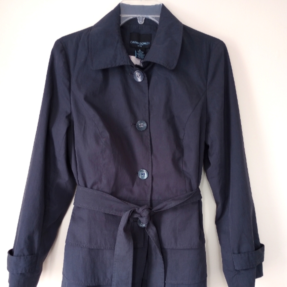Like New Grayish Blue Ruffled Trench Coat Size PL